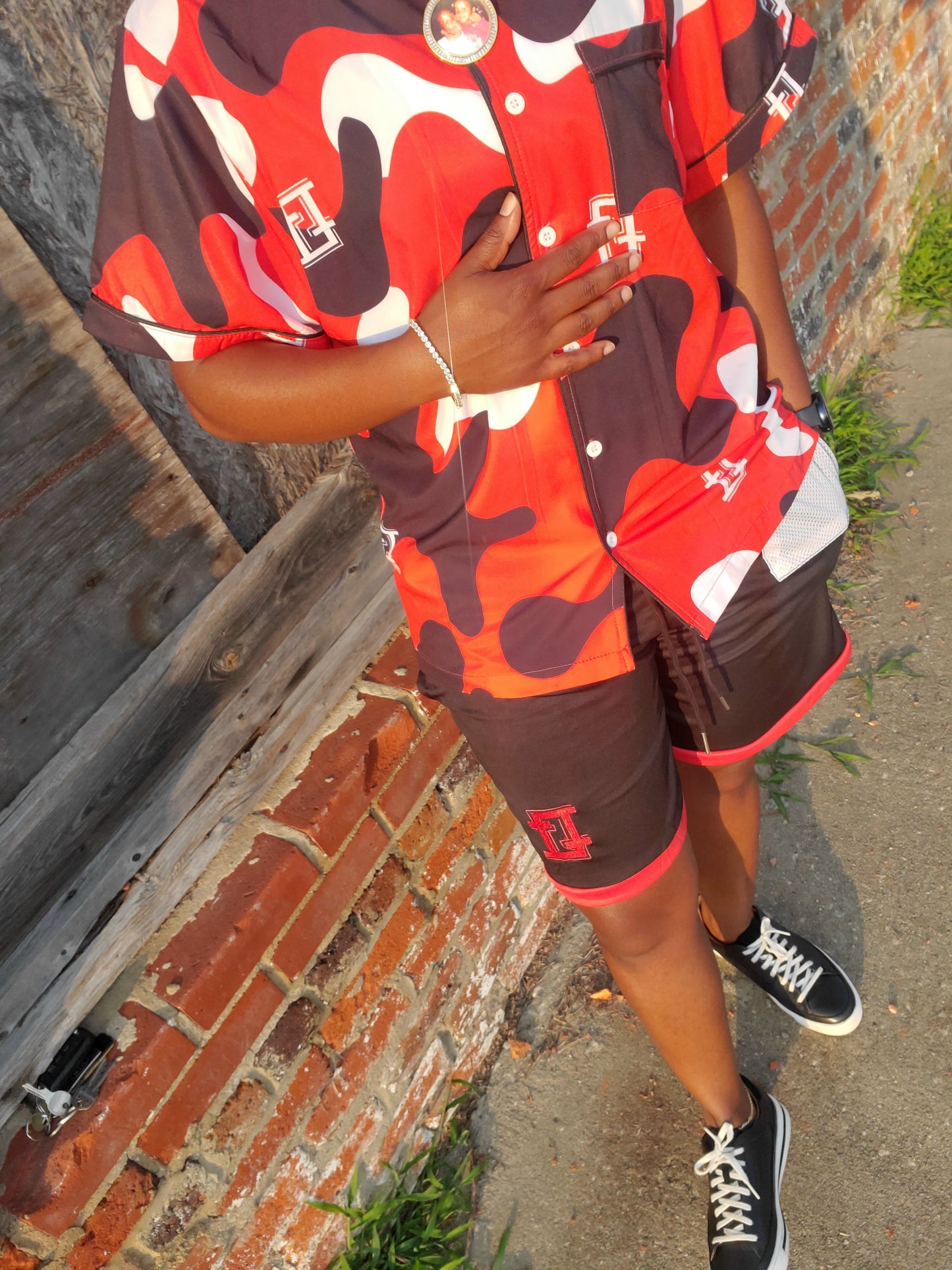 Cropped Red & Black Camo Shirt