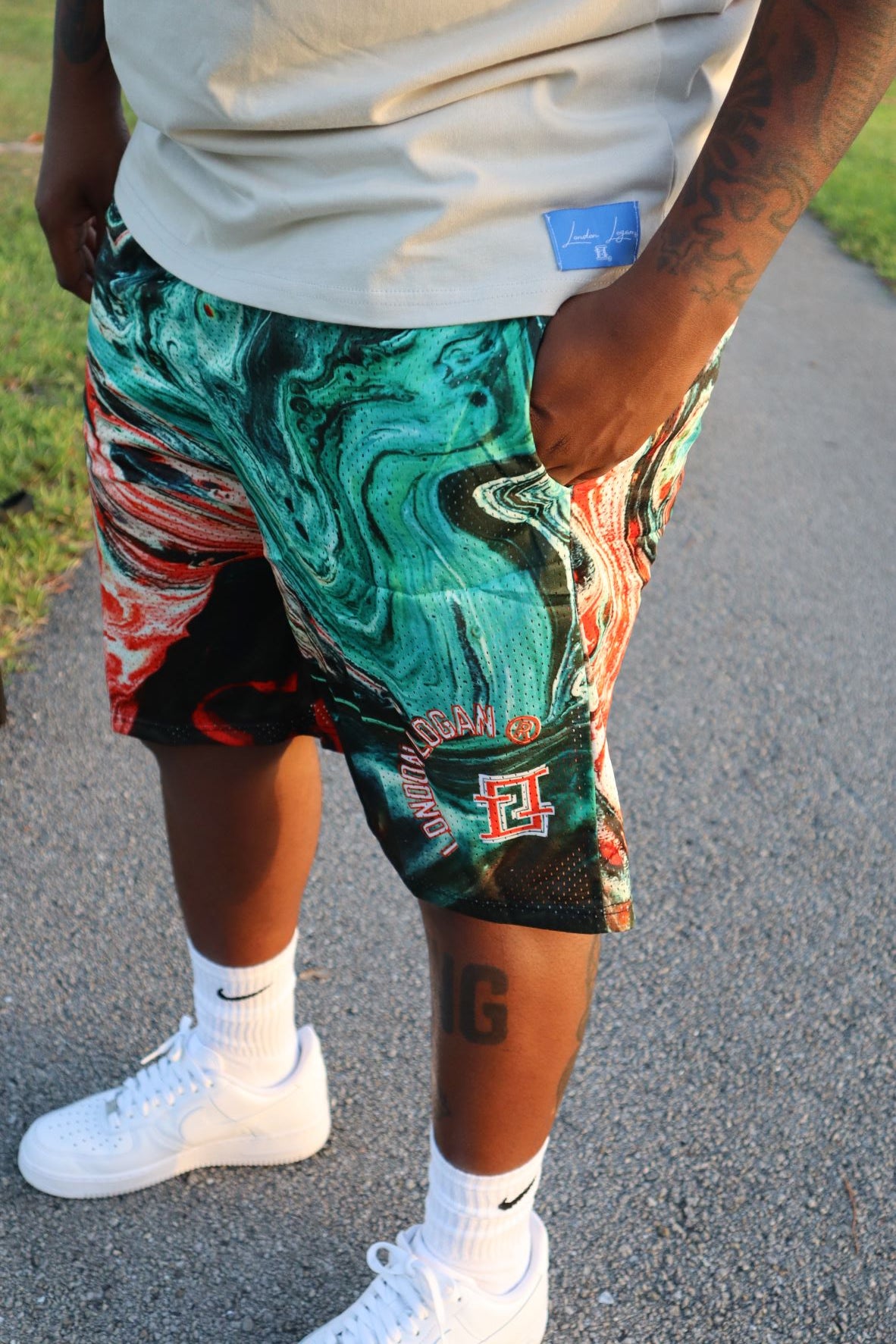 Forest Green/ Aqua / Orange Mesh Shorts